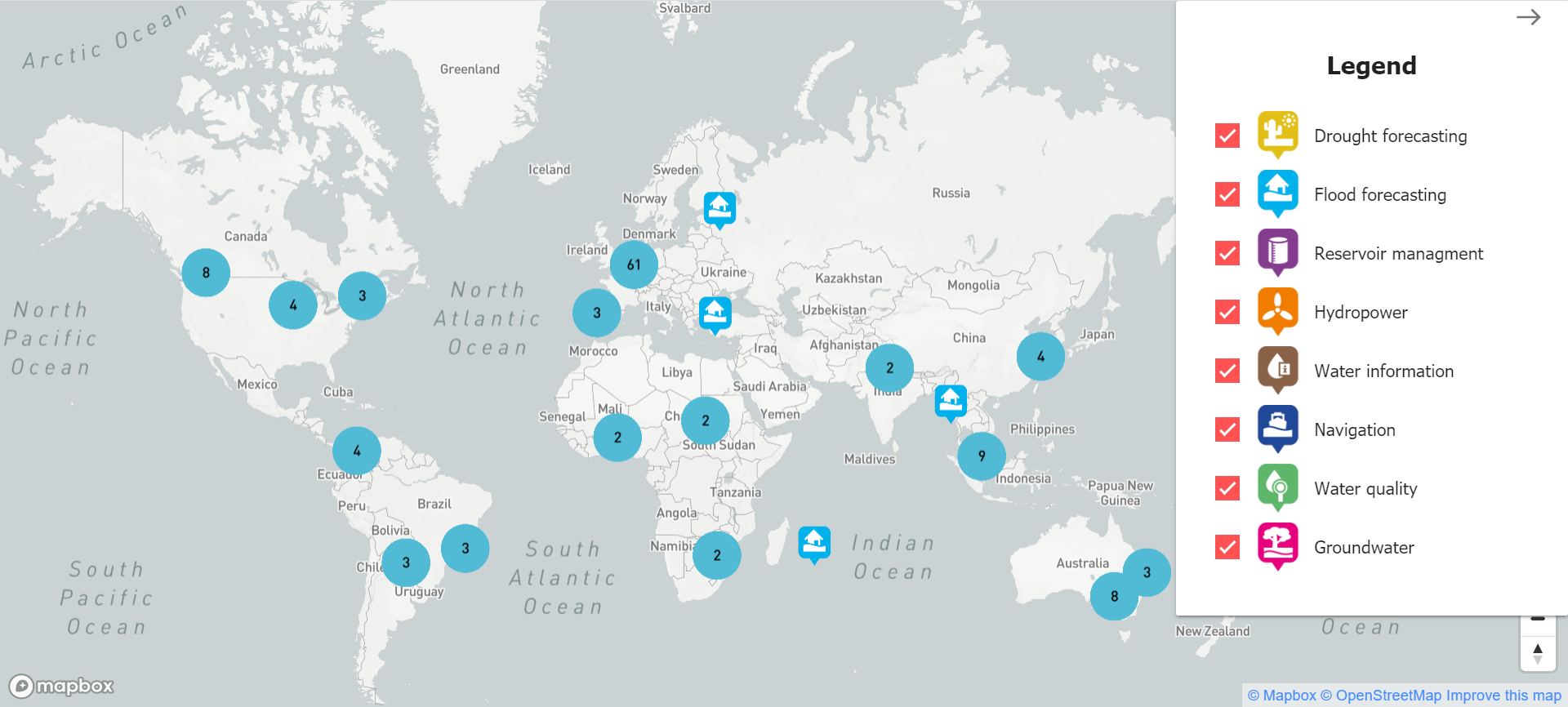 The Delft-FEWS map presents an overview of all Delft-FEWS applications around the globe.